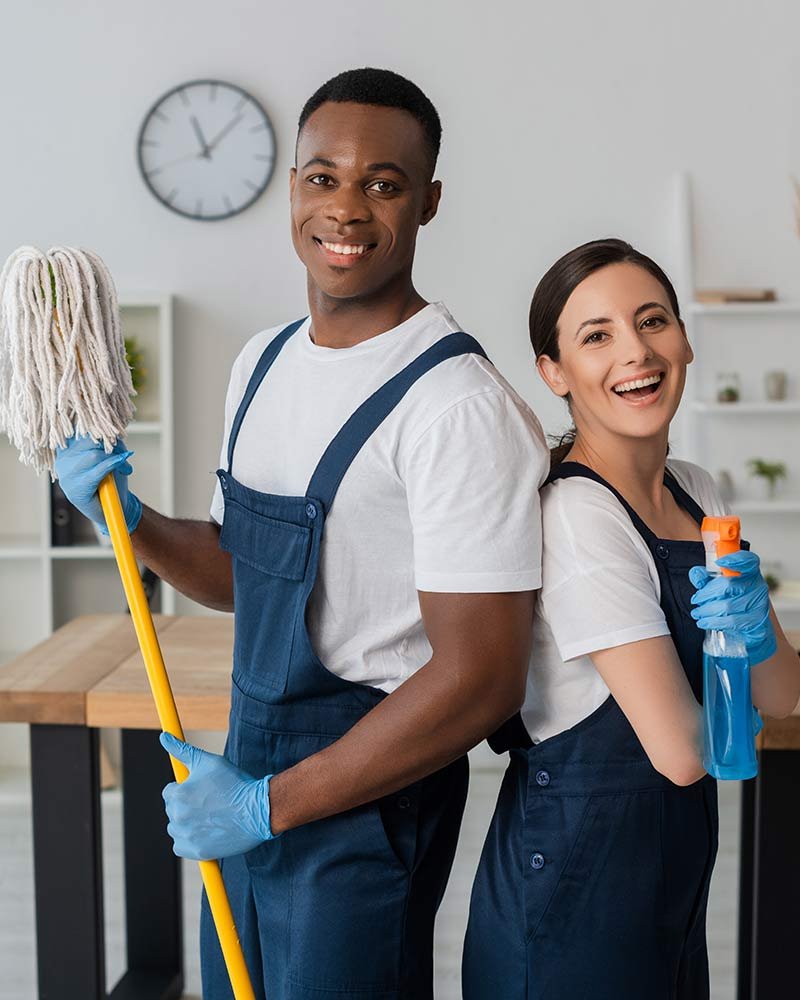 Positive Multiethnic Cleaners Holding Mop And Dete 2024 11 19 09 00 54 A65VTAD